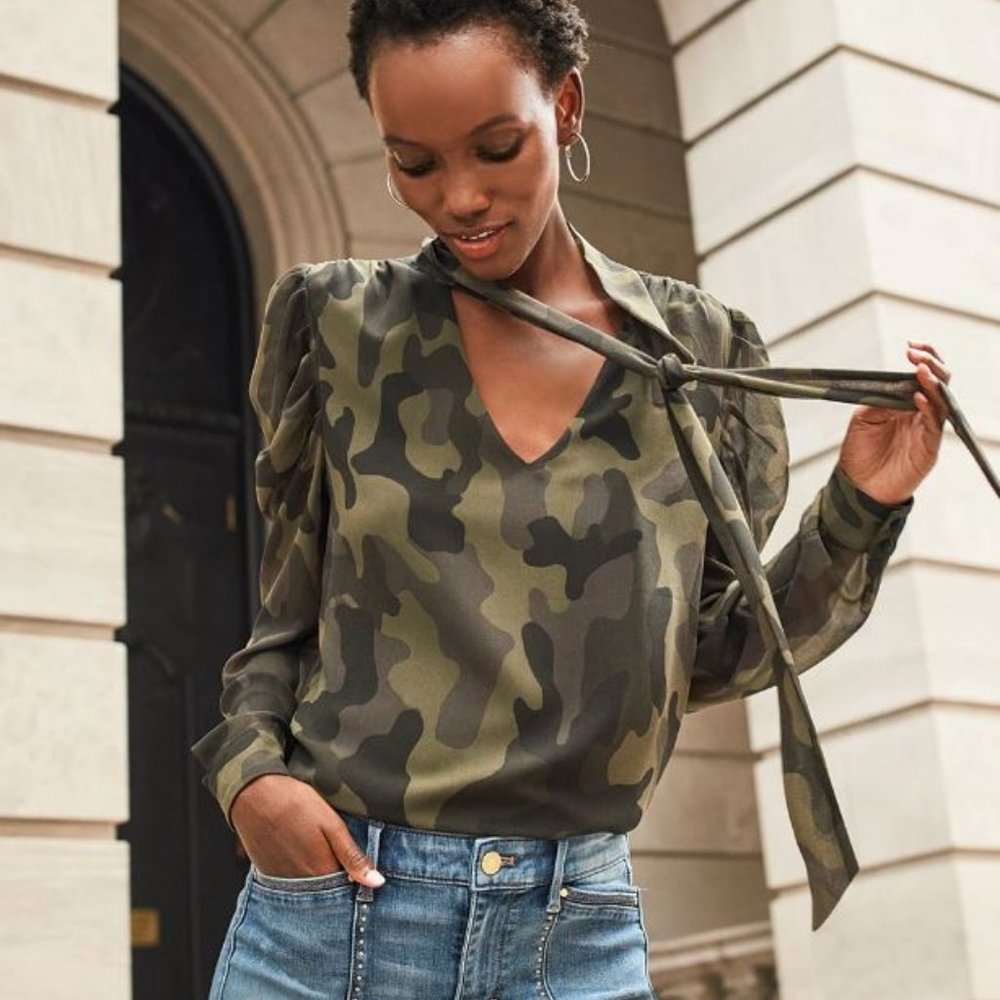 Puff-Sleeve Tie-Neck Blouse BNWT